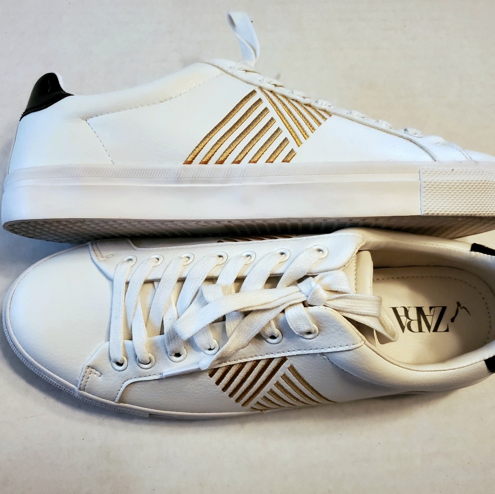 White, Black, and Gold Zara Mens Shoes Size 41 / 8